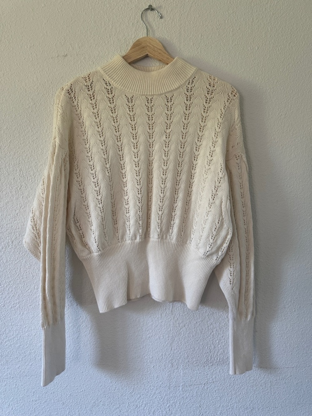 Wilfred Cream Openwork Mock Neck Marino Wool Sweater